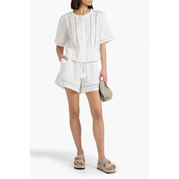 Veronica Beard Pants - Veronica Beard Tijana Shorts Women's Size XL White Embroidered Scalloped Tassel